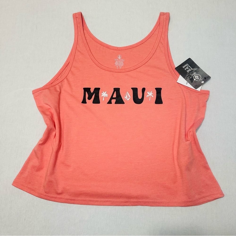 Volcom Woman’s Size Medium Orange Coral Maui Graphic Tank Cotton Blend